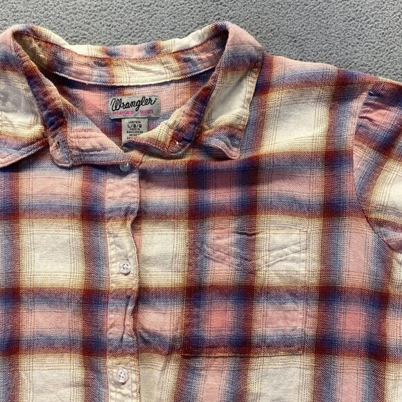 Wrangler Plaid Wrancher Shirt Medium Pink Red Long Sleeve Size L,Pocket,Cotton - Picture 8 of 10